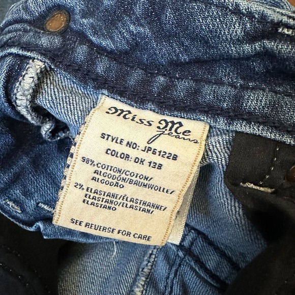 MISS ME Distressed Bootcut Jeans w Flap Pockets Rhinestone Gems #JP6122B - Picture 12 of 16